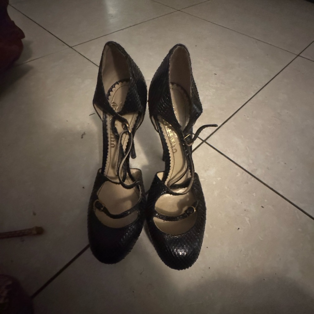 John Galliano Black Textured Heels